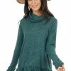 Staccato Pine Green Two Tone Cowl Neck Top With Ruffle Hem
