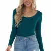 Entro Tops Pine Knit Long Sleeve Bodysuit With Wide Round Neckline 2 Entro Tops Pine Knit Long Sleeve Bodysuit With Wide Round Neckline