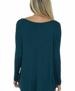 SUNG LIGHT CLOTHING Tops Pine Long Sleeve Knit Top With Off Shoulder Neckline