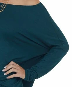 SUNG LIGHT CLOTHING Tops Pine Long Sleeve Knit Top With Off Shoulder Neckline
