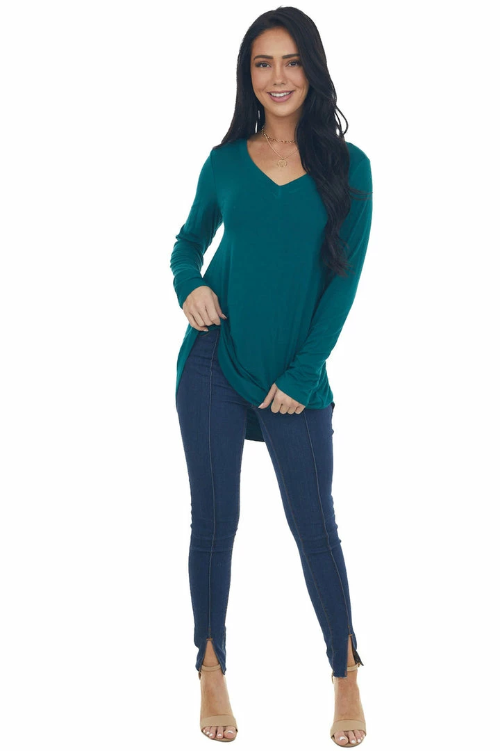 ZENANA Tops Pine Rounded Hem V Neck Soft Knit Top 5 ZENANA Tops Pine Rounded Hem V Neck Soft Knit Top