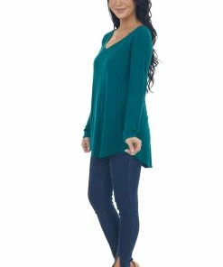 ZENANA Tops Pine Rounded Hem V Neck Soft Knit Top 20 ZENANA Tops Pine Rounded Hem V Neck Soft Knit Top