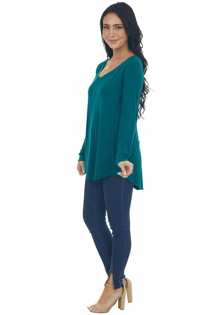 ZENANA Tops Pine Rounded Hem V Neck Soft Knit Top 7 ZENANA Tops Pine Rounded Hem V Neck Soft Knit Top