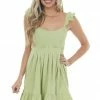 Umgee Dresses Pistachio Babydoll Tiered Sleeveless Dress