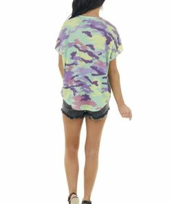 Fantastic Fawn Pistachio Camo Print Short Kimono Sleeve Stretchy Knit Top Tops 24 Fantastic Fawn Pistachio Camo Print Short Kimono Sleeve Stretchy Knit Top Tops