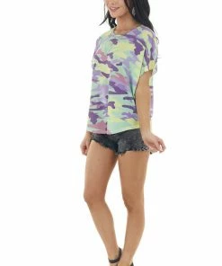 Fantastic Fawn Pistachio Camo Print Short Kimono Sleeve Stretchy Knit Top Tops 23 Fantastic Fawn Pistachio Camo Print Short Kimono Sleeve Stretchy Knit Top Tops