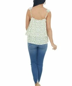 Hayden Pistachio Ditsy Floral Tiered Frill Tank Top