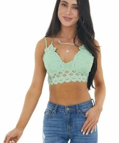 Anemone Pistachio Floral Lace Bralette With Criss Cross Straps Accessories