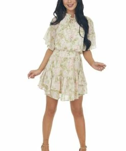 Entro Pistachio Floral Print Ruffle Woven Mini Dress Dresses 17 Entro Pistachio Floral Print Ruffle Woven Mini Dress Dresses