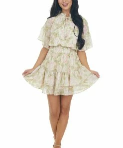 Entro Pistachio Floral Print Ruffle Woven Mini Dress Dresses 19 Entro Pistachio Floral Print Ruffle Woven Mini Dress Dresses