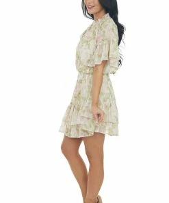 Entro Pistachio Floral Print Ruffle Woven Mini Dress Dresses 20 Entro Pistachio Floral Print Ruffle Woven Mini Dress Dresses