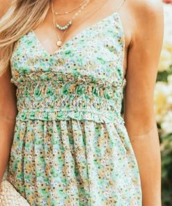 Umgee Dresses Pistachio Floral Tie Strap Babydoll Mini Dress