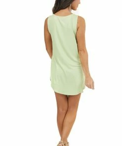 FSL APPAREL Pistachio Green Tank Top With Pocket And Criss Cross Detail Tops
