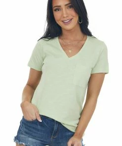 HYFVE Tops Pistachio Melange Chest Pocket Short Sleeve Tee