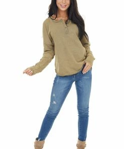 Umgee Pistachio Mineral Wash Long Sleeve Henley Top 21 Umgee Pistachio Mineral Wash Long Sleeve Henley Top