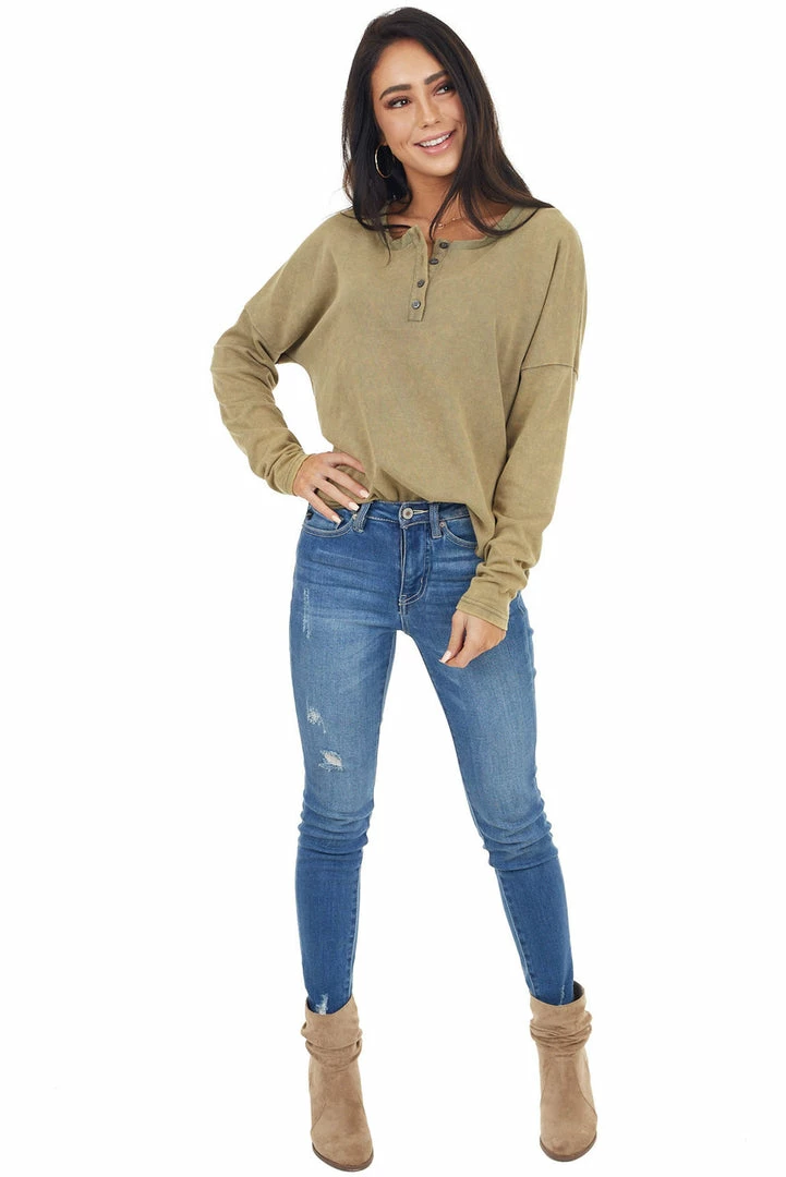 Umgee Pistachio Mineral Wash Long Sleeve Henley Top 5 Umgee Pistachio Mineral Wash Long Sleeve Henley Top