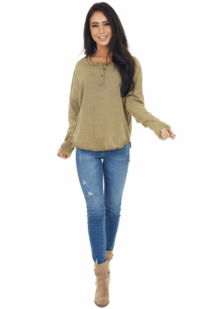 Umgee Pistachio Mineral Wash Long Sleeve Henley Top 7 Umgee Pistachio Mineral Wash Long Sleeve Henley Top