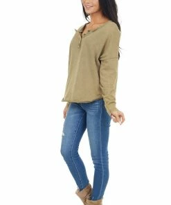 Umgee Pistachio Mineral Wash Long Sleeve Henley Top 23 Umgee Pistachio Mineral Wash Long Sleeve Henley Top