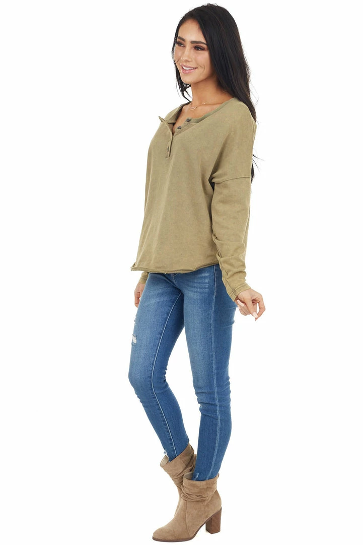 Umgee Pistachio Mineral Wash Long Sleeve Henley Top 8 Umgee Pistachio Mineral Wash Long Sleeve Henley Top