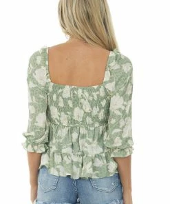 Blu Pepper Tops Pistachio Multiprint Open Back Square Neck Top