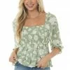 Blu Pepper Tops Pistachio Multiprint Open Back Square Neck Top 2 Blu Pepper Tops Pistachio Multiprint Open Back Square Neck Top