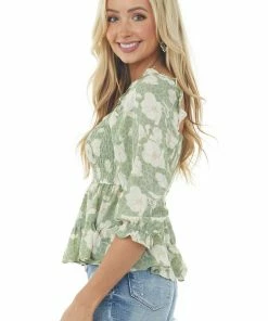 Blu Pepper Tops Pistachio Multiprint Open Back Square Neck Top