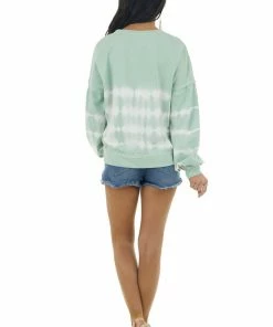 She + Sky Pistachio Tie Dye Knit Top With Long Bubble Sleeves