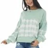 She + Sky Pistachio Tie Dye Knit Top With Long Bubble Sleeves