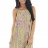 Staccato Pistachio Tropical Print Short Dress With Halter Neckline Dresses
