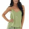 L Love Pistachio V Neck Satin Sleeveless Top With Ruffle Hemline 1 L Love Pistachio V Neck Satin Sleeveless Top With Ruffle Hemline