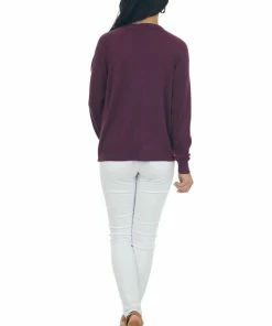 Staccato Plum Crew Neck Long Sleeve Lightweight Sweater