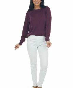 Staccato Plum Crew Neck Long Sleeve Lightweight Sweater