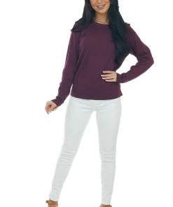 Staccato Plum Crew Neck Long Sleeve Lightweight Sweater