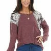 BiBi Plum Distressed Knit Top With Leopard And Snake Print