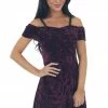 ANGIE Dresses Plum Velvet Cold Shoulder Cap Sleeve Dress