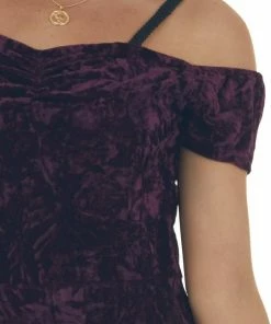 ANGIE Dresses Plum Velvet Cold Shoulder Cap Sleeve Dress