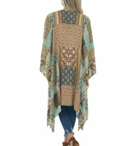 Easel Kimonos Powder Blue Abstract Multicolor Loose Flowy Kimono