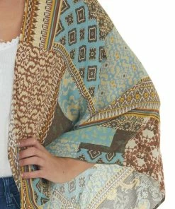 Easel Kimonos Powder Blue Abstract Multicolor Loose Flowy Kimono
