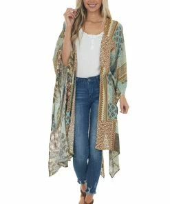 Easel Kimonos Powder Blue Abstract Multicolor Loose Flowy Kimono