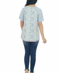 Lime 'N' Chili Tops Powder Blue Abstract Print Knit Top