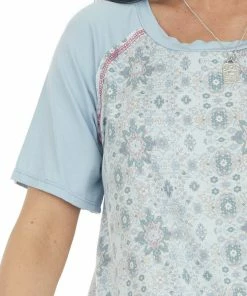 Lime 'N' Chili Tops Powder Blue Abstract Print Knit Top