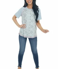 Lime 'N' Chili Tops Powder Blue Abstract Print Knit Top