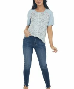 Lime 'N' Chili Tops Powder Blue Abstract Print Knit Top