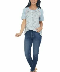 Lime 'N' Chili Tops Powder Blue Abstract Print Knit Top