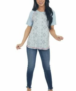 Lime 'N' Chili Tops Powder Blue Abstract Print Knit Top