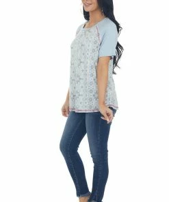 Lime 'N' Chili Tops Powder Blue Abstract Print Knit Top