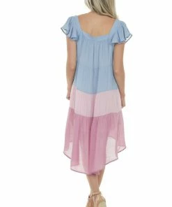 Umgee Powder Blue Colorblock Square Neckline Short Dress Dresses