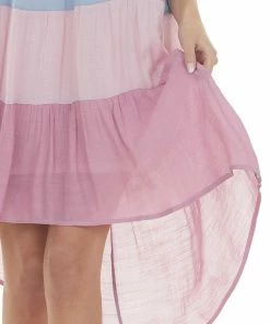 Umgee Powder Blue Colorblock Square Neckline Short Dress Dresses