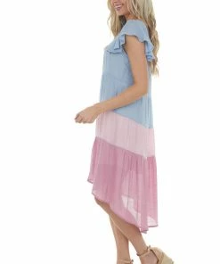 Umgee Powder Blue Colorblock Square Neckline Short Dress Dresses