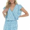 Umgee Dresses Powder Blue Dalmatian Ruffle Surplice Romper